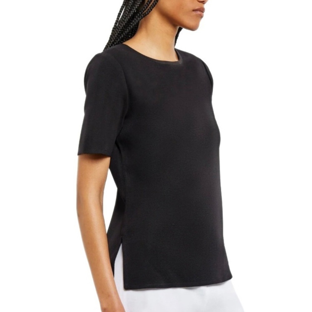 Misook Black Scoop-Neck Relaxed-Fit Short-Sleeve Knit Tunic Size Medium
